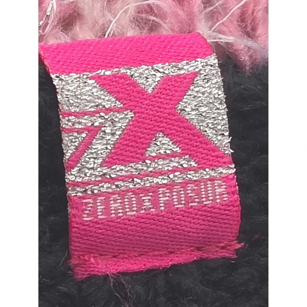 ZeroXposur Beanie‎ Women M/L Black Pink Fair Isle Pom Pom Knit Hat